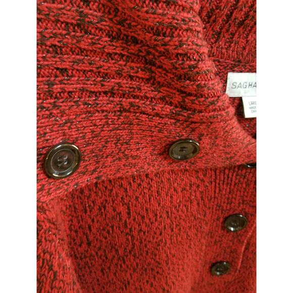 SAG HARBOR Women's Red Sparkly Long Sleeve Sweater - Picture 3 of 4